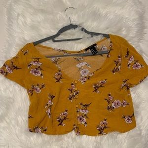 Mustard Floral Crop Top